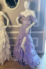 Tiered Prom Dress lavender Sequin-Embroidery Evening Gown Long Mychicdress