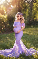 Women Purple Lace Maternity Dresses for Pregnant Photography