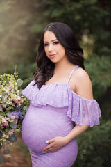 Women Purple Lace Maternity Dresses for Pregnant Photography