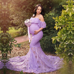 Women Purple Lace Maternity Dresses for Pregnant Photography