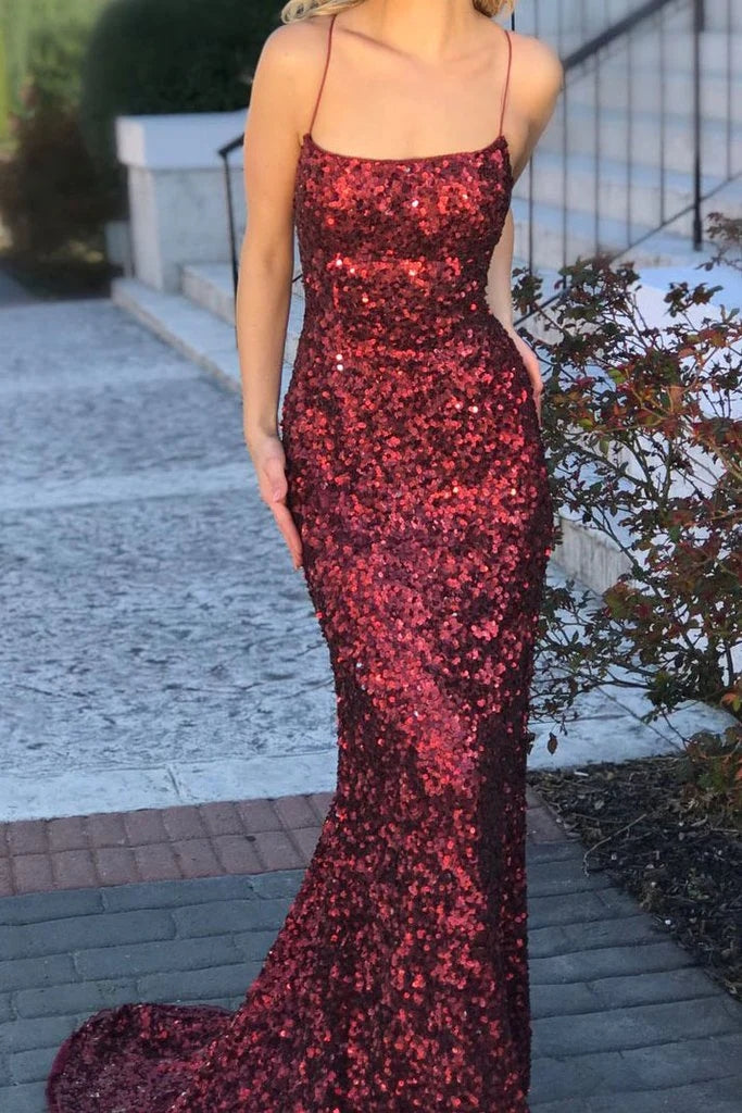 MyChicDress 2025 Long Burgundy Evening Dress UK Sequins Prom Dresses US10 Same As Picture