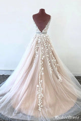 2025 A Line Tulle Lace Prom Dresses Champagne Evening Dress Beading Belt MyChicDress