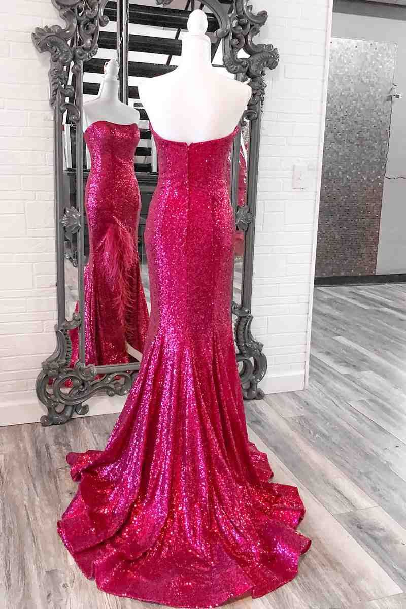 2025 Black Sequin Prom Dresses Mermaid Long Evening Dress with Feather MyChicDress