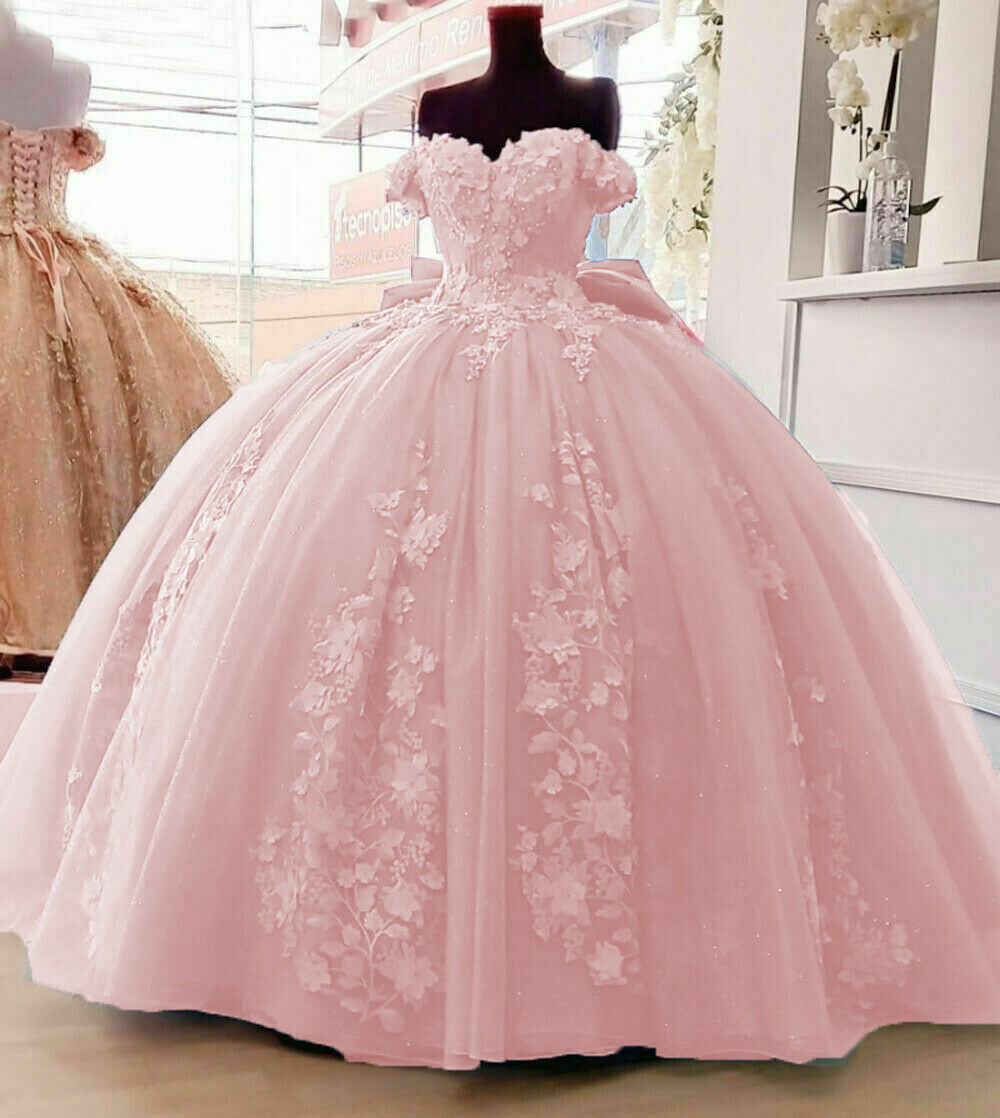 2025 Cheap Pink Quinceanera Dresses Applique Off Shoulder Sweet 16 Ball Gowns MyChicDress