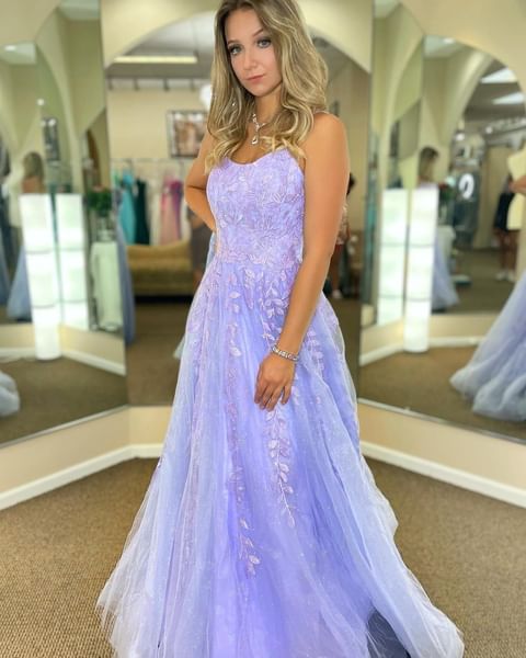 2025 Lilac Lace Prom Dresses A Line Long Formal Dress with Appliques MyChicDress