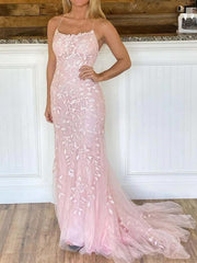 2025 Pink Prom Dresses Mermaid Long Cheap Evening Dresses Spaghetti Straps MyChicDress