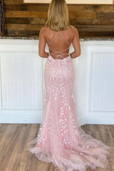 2025 Pink Prom Dresses Mermaid Long Cheap Evening Dresses Spaghetti Straps MyChicDress