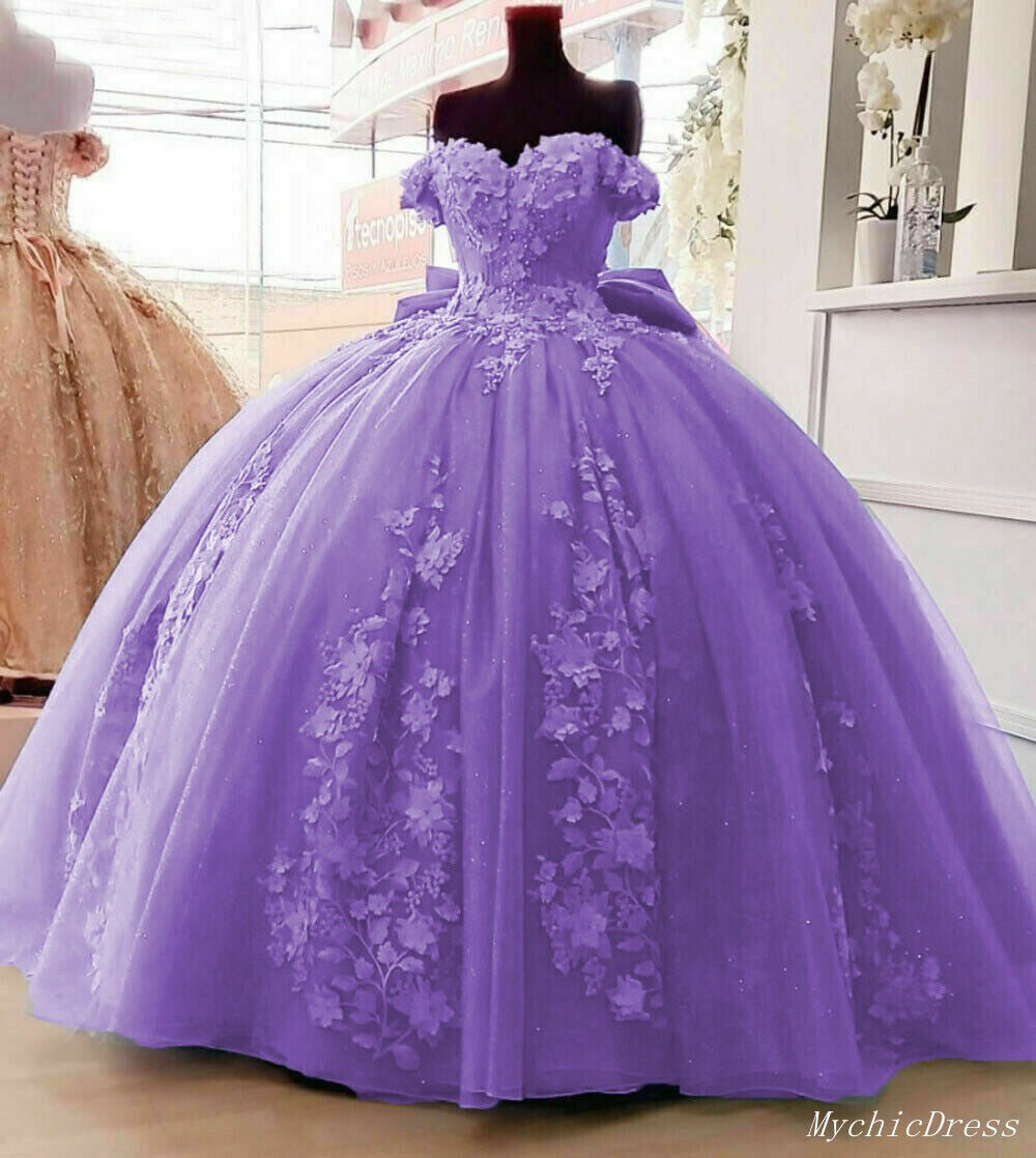 2025 Princess Floral Quinceanera Dresses Purple Off Shoulder Sweet 16 Dress MyChicDress