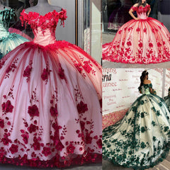 2025 Red Quinceanera Dresses Off The Shoulder 3D Flowers Sweet 16 Party Dress MyChicDress