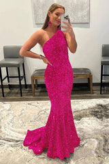 2025 Sparkly Sequins Mermaid Prom Dresses One Shoulder Long Formal Dress MyChicDress