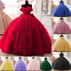 3D Floral Off Shoulder 2025 Red Quinceanera Dresses Sweet 16 Gowns MyChicDress