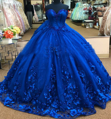 3D Flowers Crystals Royal Blue Quinceanera Dresses 2025 Sweet 16 Dress MyChicDress