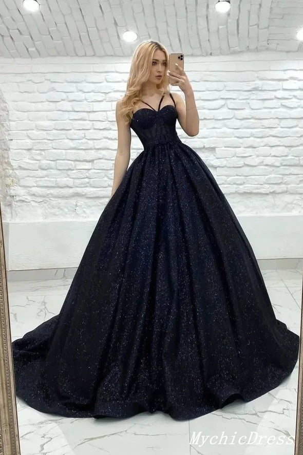 A Line 2025 Black Sequin Prom Dresses Glitter Sleeveless Long Evening Gowns MyChicDress