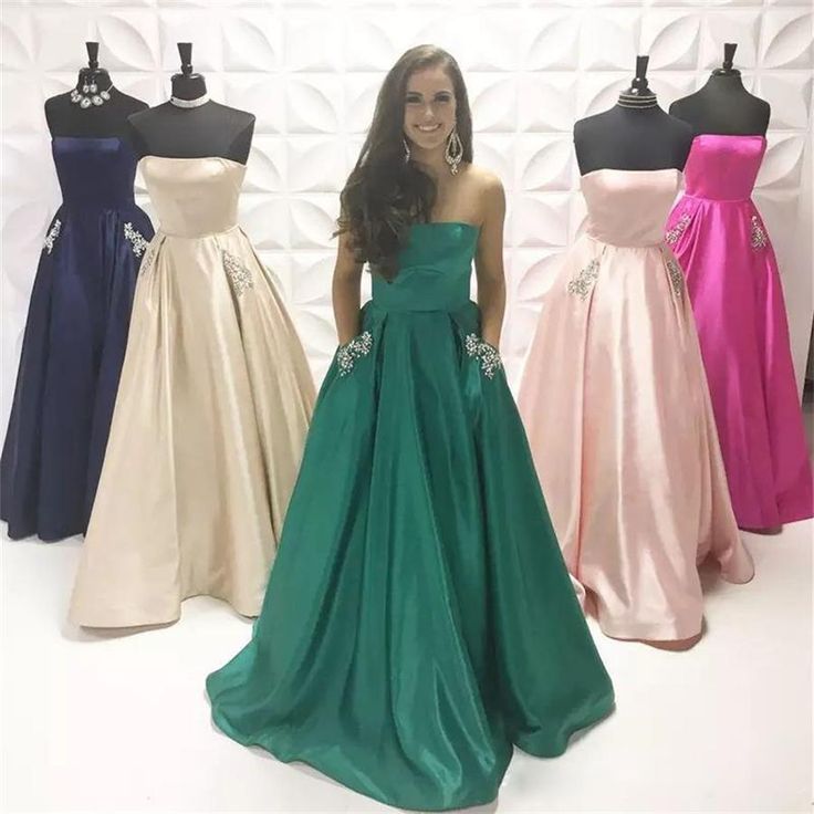 A Line Beaded Satin Long Homecoming Dresses with Pocket MyChicDress