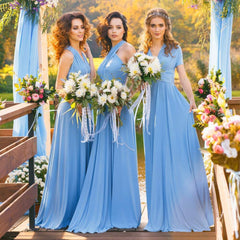 A-Line Chiffon Convertible Sky Blue Bridesmaid Dress - MyChicDress