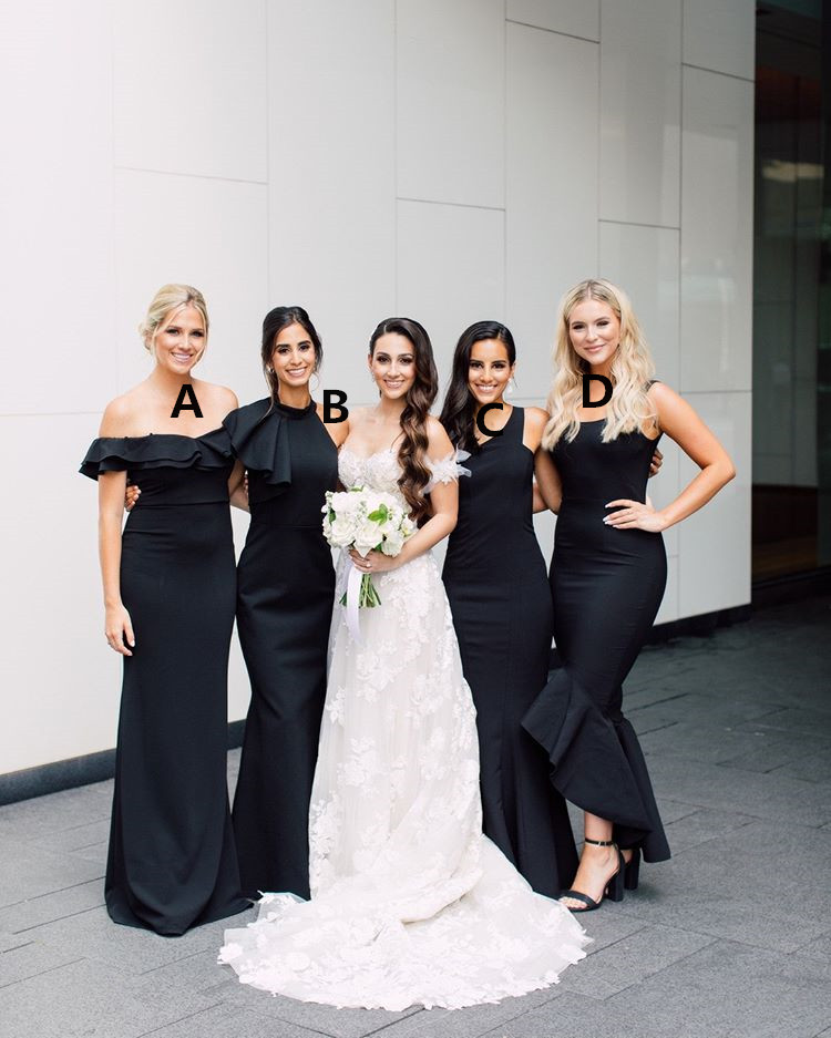 A Line Mermaid Satin Convertible Black Bridesmaid Dresses