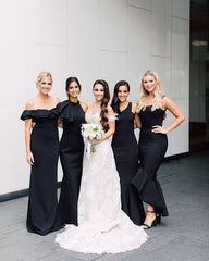 A-Line/Mermaid Satin Convertible Black Bridesmaid Dresses - MyChicDress