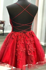 A Line Red Lace Homecoming Dresses Short V Neck Beaded Damas Dress MyChicDress