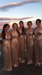 A Line Rose Gold Sequin Bridesmaid Dresses Long Glitter Wedding Guest Dress MyChicDress