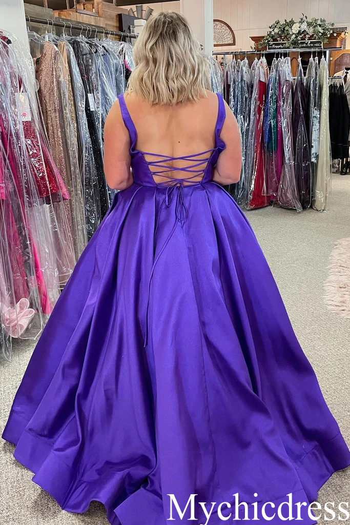 A Line Satin Purple Evening Dresses Open Back Formal Graduation Dress MyChicDress