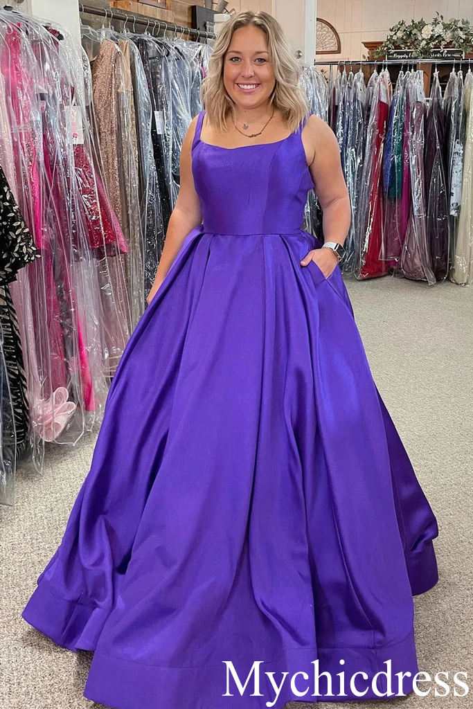 A Line Satin Purple Evening Dresses Open Back Formal Graduation Dress MyChicDress