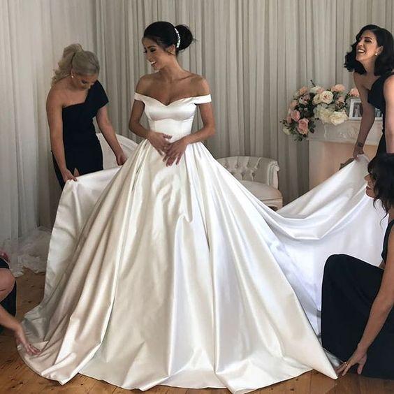 Off the shoulder a line wedding dress best sale