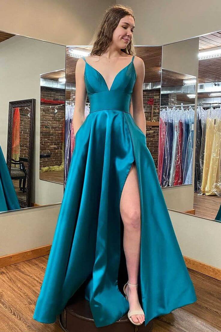 Elegant Royal Blue Lace and Satin Long Prom Dress - VQ