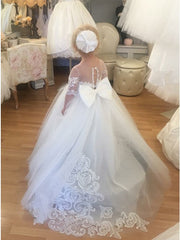 A-line Lace Tulle Flower Girl Dresses Long Sleeves Appliques - MyChicDress