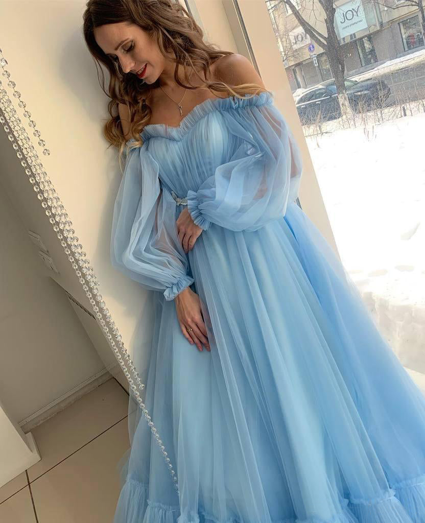 A-line Sky Blue Bohemian Tulle Beach Summer Wedding Dresses MyChicDress