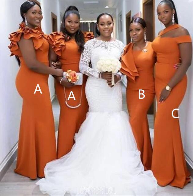 Africa Mermaid Mismatch Burnt Orange Bridesmaid Dresses MyChicDress