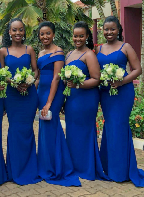 African Satin Blue Bridesmaid Dresses Spaghetti Straps Mermaid Wedding Guest Dress MyChicDress