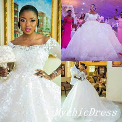 African Wedding Dresses Lace Half Sleeves Applique Ball Gown Bridal Gowns MyChicDress