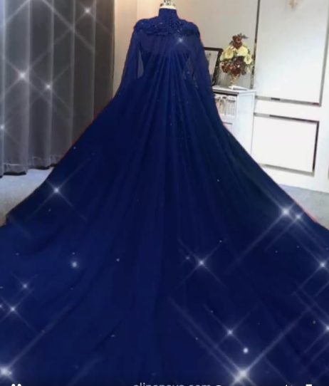 Ball Gown 2025 Navy Blue Tulle Lace Crystals Quinceanera Dresses With Cape MyChicDress