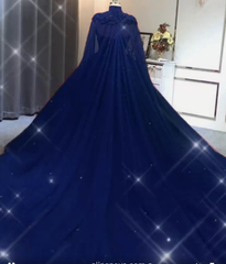 Ball Gown 2025 Navy Blue Tulle Lace Crystals Quinceanera Dresses With Cape MyChicDress