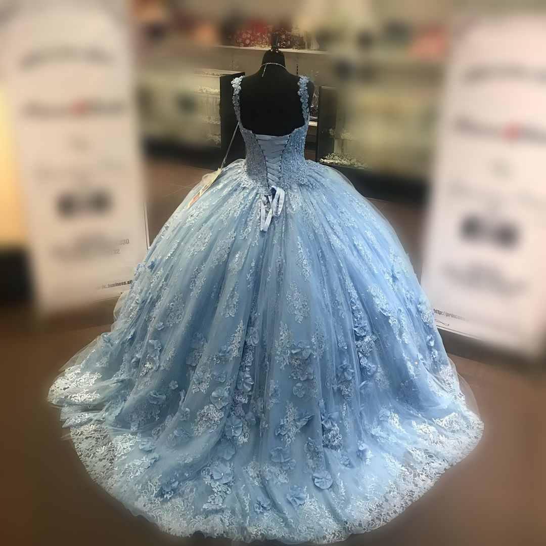 Ball Gown Light Blue Quinceanera Dresses 3D Flowers Lace Sweet 16 Dresses MyChicDress