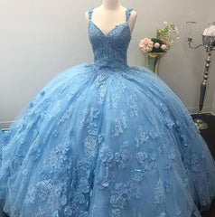 Ball Gown Light Blue Quinceanera Dresses 3D Flowers Lace Sweet 16 Dresses MyChicDress