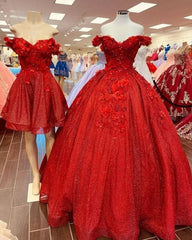 2024 Red Sweet 16 Dress Off The Shoulder Sequin Quinceanera Dresses 3d Floral