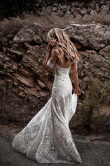 Beach Ivory Lace Wedding Dresses Long Mermaid Bridal Gown MyChicDress