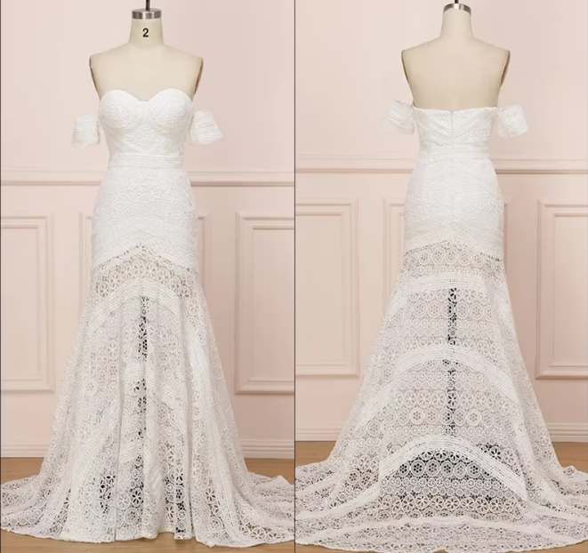 Beach Ivory Lace Wedding Dresses Long Mermaid Bridal Gown MyChicDress