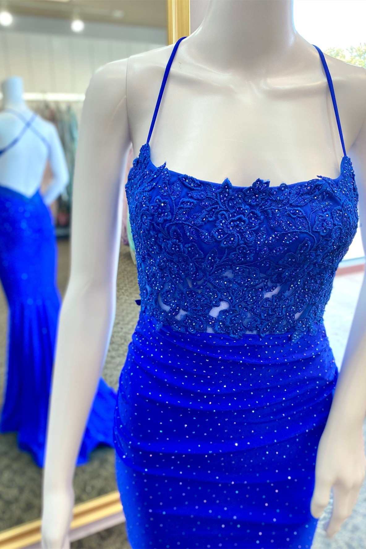 Beaded 2024 Royal Blue Prom Dress Lace Backless Mermaid Long Formal Dress MyChicDress