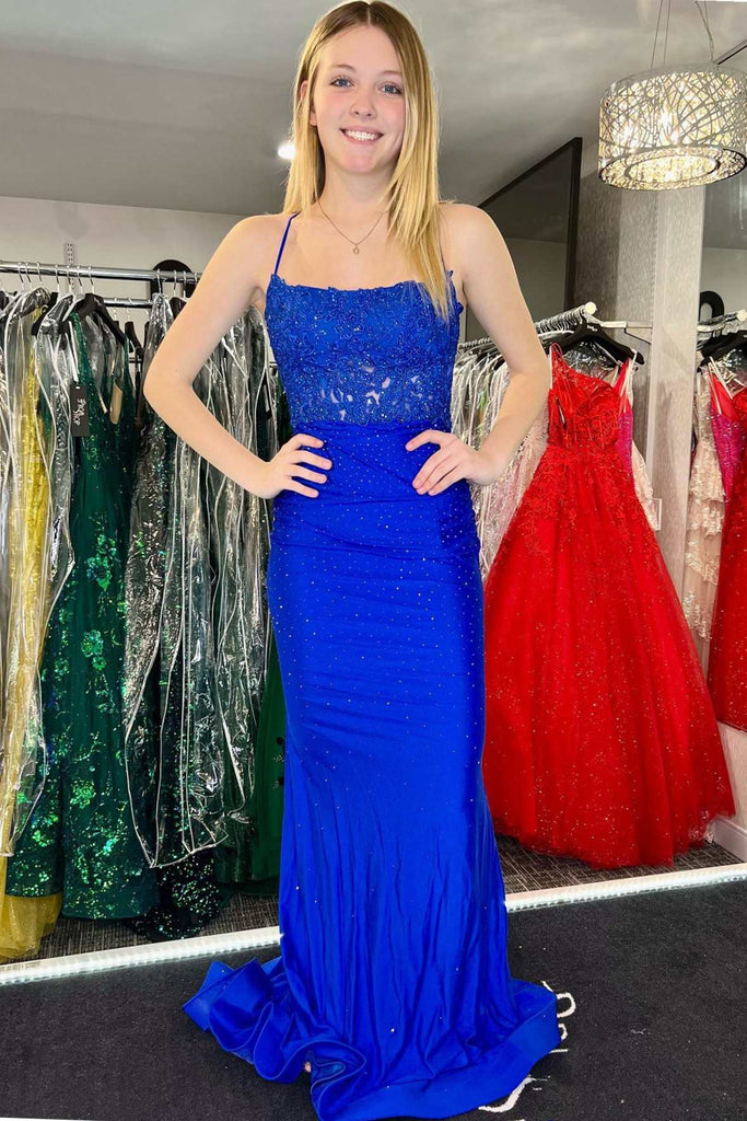 Beaded 2024 Royal Blue Prom Dress Lace Backless Mermaid Long Formal Dr ...