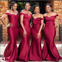 Black Girl Long Bridesmaid Dresses off Shoulder Burgundy Wedding Guest Dress MyChicDress