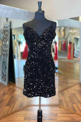 Black Sequin Homecoming Dress Mermaid Tight Short Night Party Dress MyChicDress