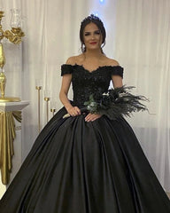 Black Wedding Dresses Gothic Ball Gown Off the Shoulder Bridal Dress MyChicDress