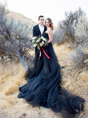 Black Wedding Dresses UK Strapless with Detachable Train MyChicDress