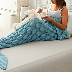 Blue Fish Scale Design Mermaid Blankets for Adults MyChicDress