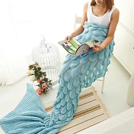 Blue Fish Scale Design Mermaid Blankets for Adults MyChicDress