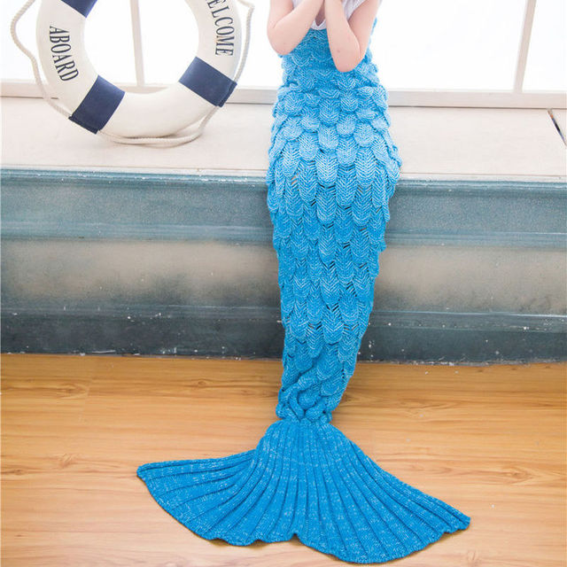 Blue Fish-scale Kids Mermaid Blankets for girls MyChicDress