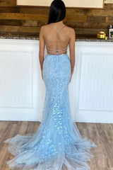 Blue Lace 2 Piece Prom Dresses 2025 Long Mermaid Evening Gowns MyChicDress