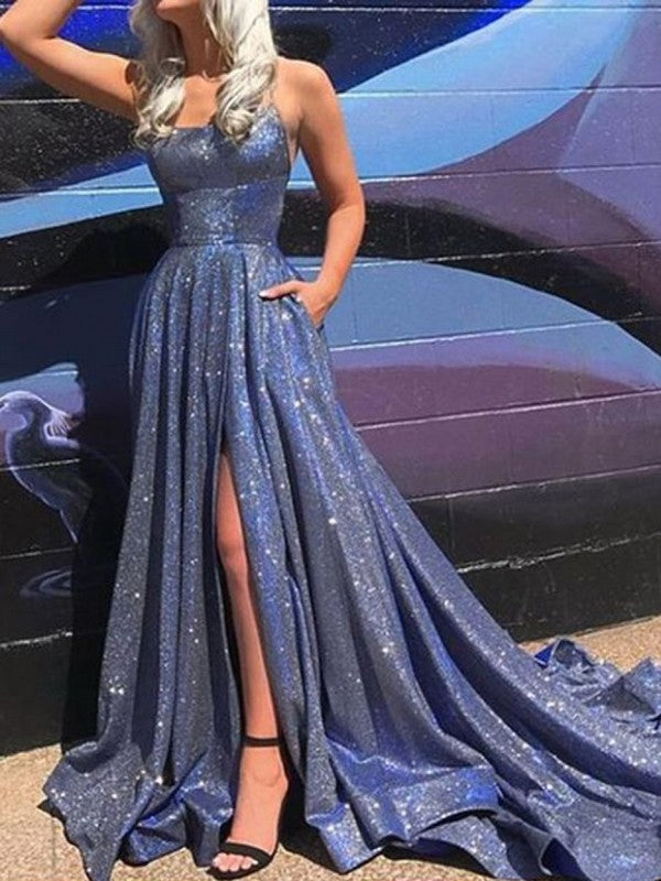 Blue Sparkly Homecoming Dresses Long Sequin Prom Dresses MyChicDress